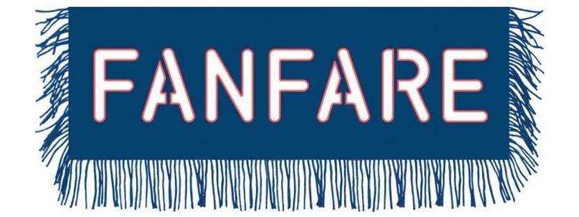 Blauwe banner met de tekst 'FANFARE'