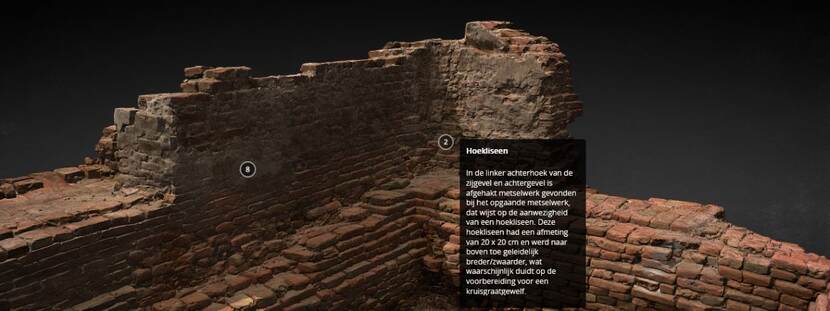 Beeld van 3D-model van de Spuipoort met uitleg over hoeksteen